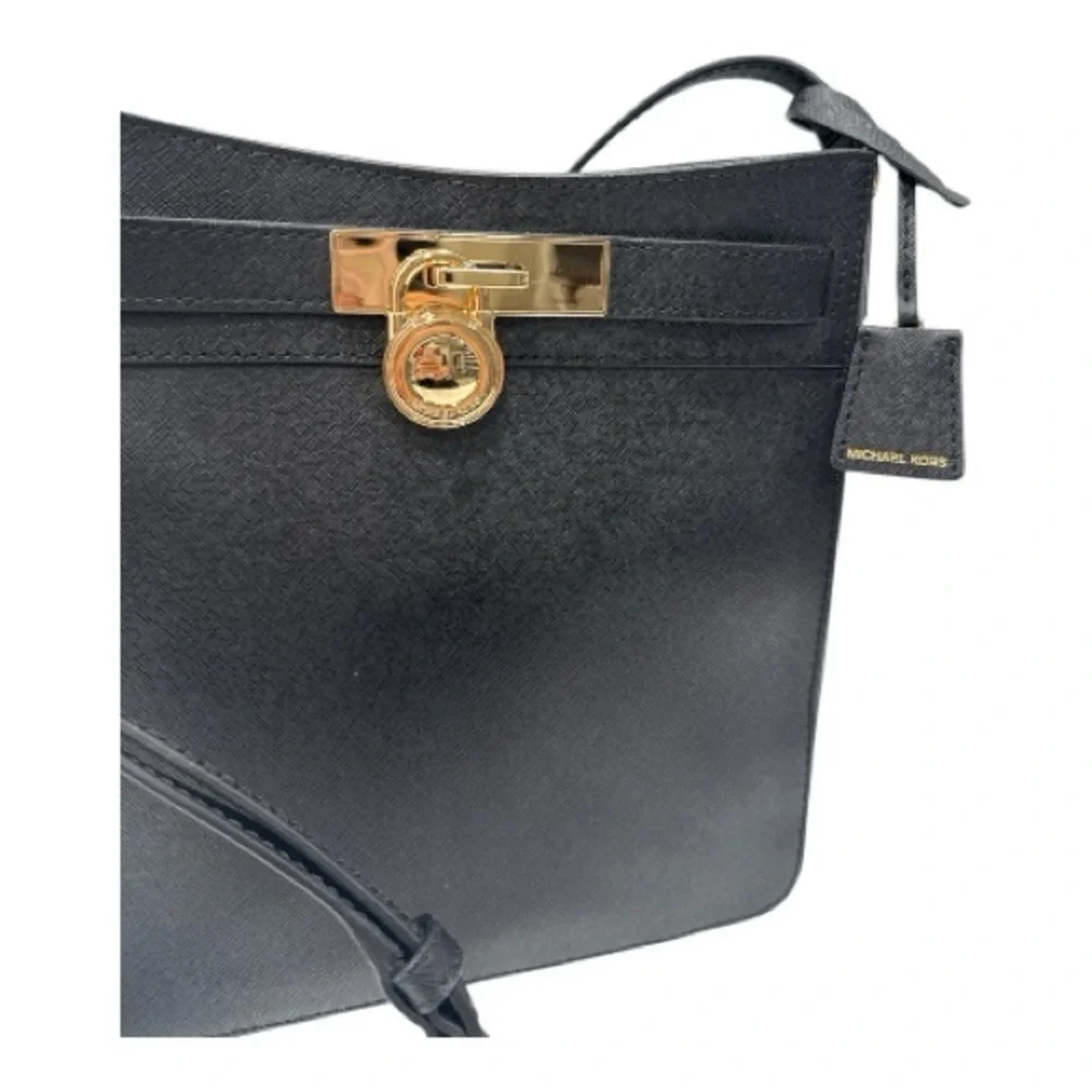 Michael Kors Black Crossbody Bag Hamilton Traveler Saffiano Leather Messenger
